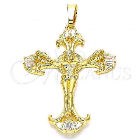 Oro Laminado Religious Pendant, Gold Filled Style Crucifix Design, with White Cubic Zirconia, Polished, Golden Finish, 05.213.0060
