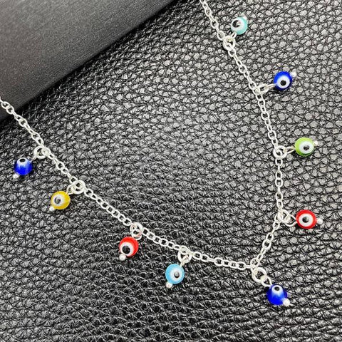 Sterling Silver Fancy Necklace, Evil Eye and Rolo Design, with Multicolor Crystal, Polished, Silver Finish, 04.401.0011.18