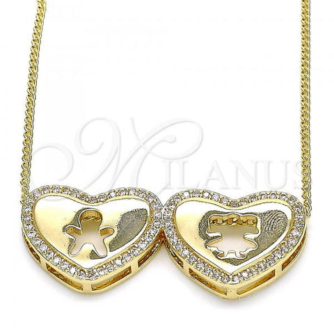Oro Laminado Pendant Necklace, Gold Filled Style Heart and Little Girl Design, with White Micro Pave, Polished, Golden Finish, 04.156.0257.20