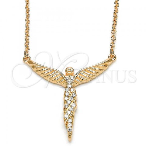 Sterling Silver Pendant Necklace, Angel Design, with White Micro Pave, Polished, Rose Gold Finish, 04.336.0009.1.16