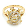 Oro Laminado Multi Stone Ring, Gold Filled Style Turtle Design, with White and Ruby Micro Pave, Polished, Golden Finish, 01.100.0001.09 (Size 9)