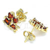 Oro Laminado Stud Earring, Gold Filled Style Little Girl and Little Girl Design, with Garnet Cubic Zirconia, Polished, Golden Finish, 02.210.0373.1