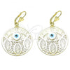 Oro Laminado Dangle Earring, Gold Filled Style Guadalupe and Evil Eye Design, Polished, Golden Finish, 02.351.0099