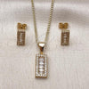Oro Laminado Earring and Pendant Adult Set, Gold Filled Style Baguette Design, with White Cubic Zirconia and White Micro Pave, Polished, Golden Finish, 10.342.0230