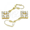 Oro Laminado Long Earring, Gold Filled Style with White Cubic Zirconia, Polished, Golden Finish, 02.387.0053