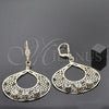 Oro Laminado Dangle Earring, Gold Filled Style Flower Design, with White Cubic Zirconia, Diamond Cutting Finish, Golden Finish, 89.001