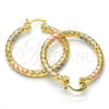 Oro Laminado Medium Hoop, Gold Filled Style and Hollow Diamond Cutting Finish, Tricolor, 02.170.0108.1.40