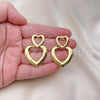 Oro Laminado Dangle Earring, Gold Filled Style Heart Design, Polished, Golden Finish, 02.341.0167