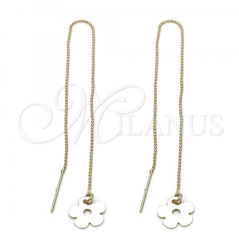 Oro Laminado Threader Earring, Gold Filled Style Flower Design, Polished, Golden Finish, 5.118.007