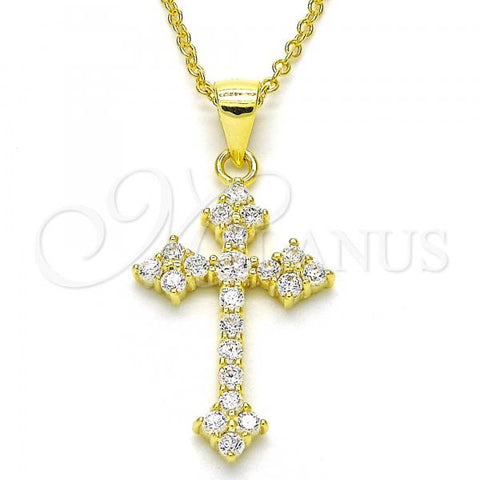 Sterling Silver Pendant Necklace, Cross Design, with White Cubic Zirconia, Polished, Golden Finish, 04.336.0126.2.16