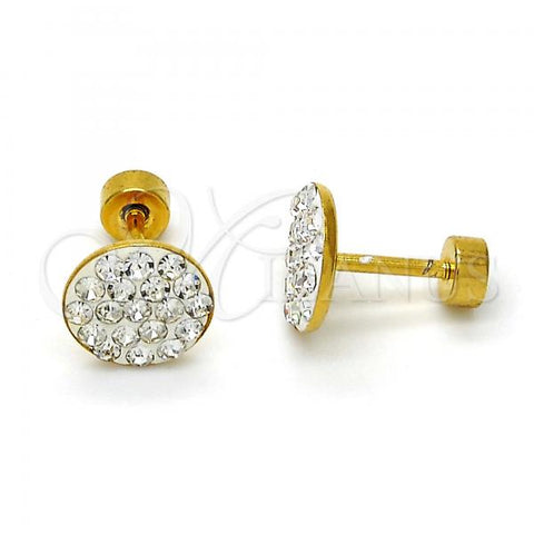 Stainless Steel Stud Earring, with White Crystal, Polished, Golden Finish, 02.271.0007