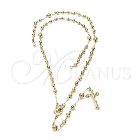 Oro Laminado Large Rosary, Gold Filled Style Jesus and Crucifix Design, Diamond Cutting Finish, Golden Finish, 5.210.002