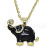 Oro Laminado Fancy Pendant, Gold Filled Style Elephant Design, with White Micro Pave, Black Enamel Finish, Golden Finish, 05.362.0003.5