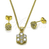 Oro Laminado Earring and Pendant Adult Set, Gold Filled Style Flower Design, with White Cubic Zirconia, Polished, Golden Finish, 10.213.0034