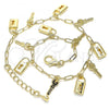 Oro Laminado Charm Anklet , Gold Filled Style key and Lock Design, Polished, Golden Finish, 03.372.0021.10