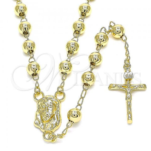 Oro Laminado Thin Rosary, Gold Filled Style Jesus and Crucifix Design, Polished, Golden Finish, 09.213.0033.28