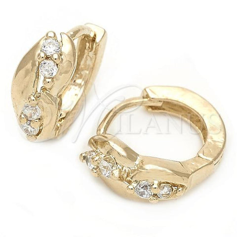 Oro Laminado Huggie Hoop, Gold Filled Style with White Cubic Zirconia, Polished, Golden Finish, 02.165.0014