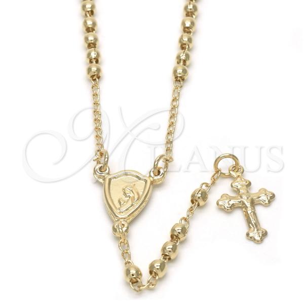 Oro Laminado Thin Rosary, Gold Filled Style Virgen Maria and Crucifix Design, Golden Finish, 09.02.0042.18