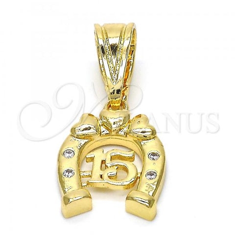 Oro Laminado Fancy Pendant, Gold Filled Style Heart Design, with White Cubic Zirconia, Polished, Golden Finish, 05.120.0078