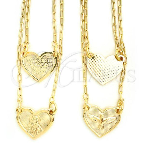 Oro Laminado Fancy Necklace, Gold Filled Style Heart and Holy Spirit Design, Polished, Golden Finish, 04.02.0015