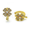 Oro Laminado Earcuff Earring, Gold Filled Style Four-leaf Clover Design, with White Micro Pave, Polished, Golden Finish, 02.210.0694