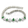 Rhodium Plated Fancy Bracelet, with Green and White Cubic Zirconia, Polished, Rhodium Finish, 03.210.0082.8.07