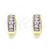 Oro Laminado Huggie Hoop, Gold Filled Style with Amethyst Cubic Zirconia, Polished, Golden Finish, 02.210.0657.3.15