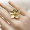 Oro Laminado Elegant Ring, Gold Filled Style Flower Design, Diamond Cutting Finish, Golden Finish, 01.282.0003