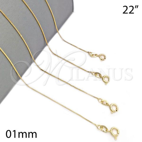 Oro Laminado Basic Necklace, Gold Filled Style Box Design, Polished, Golden Finish, 04.58.0013.22