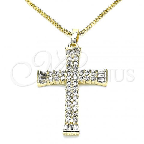 Oro Laminado Pendant Necklace, Gold Filled Style Cross Design, with White Cubic Zirconia, Polished, Golden Finish, 04.284.0023.18