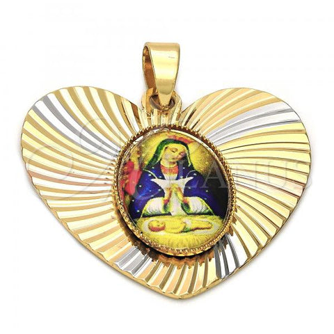 Oro Laminado Religious Pendant, Gold Filled Style Altagracia Design, Diamond Cutting Finish, Tricolor, 5.194.014