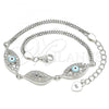 Sterling Silver Fancy Bracelet, Evil Eye Design, with White Micro Pave and White Cubic Zirconia, Turquoise Enamel Finish, Rhodium Finish, 03.286.0010.07