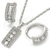 Rhodium Plated Earring and Pendant Adult Set, with White Cubic Zirconia, Polished, Rhodium Finish, 10.217.0016