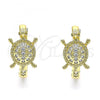 Oro Laminado Huggie Hoop, Gold Filled Style Turtle Design, with White Micro Pave, Polished, Golden Finish, 02.210.0586.20
