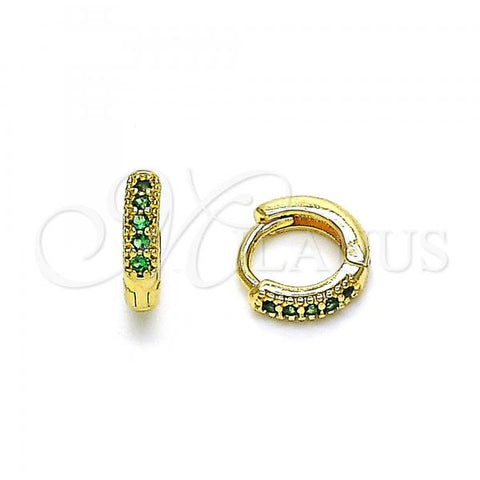 Oro Laminado Huggie Hoop, Gold Filled Style with Green Micro Pave, Polished, Golden Finish, 02.195.0110.6.10
