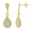 Oro Laminado Dangle Earring, Gold Filled Style Teardrop Design, Matte Finish, Two Tone, 02.55.0045