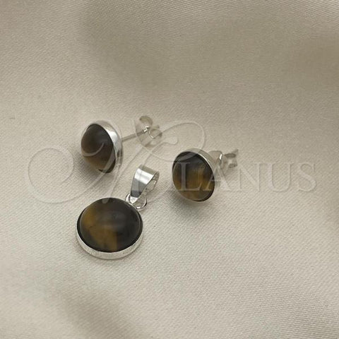 Sterling Silver Earring and Pendant Adult Set, with Brown Opal, Polished, Silver Finish, 10.392.0006