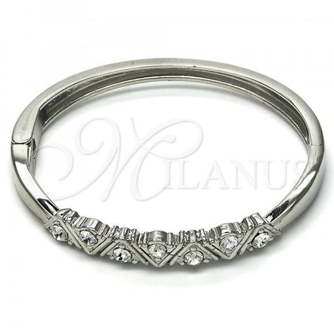 Rhodium Plated Individual Bangle, with White Crystal, Polished, Rhodium Finish, 07.307.0004.1.04 (06 MM Thickness, Size 4 - 2.25 Diameter)