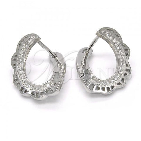Sterling Silver Huggie Hoop, with White Micro Pave, Polished, Rhodium Finish, 02.186.0068.15