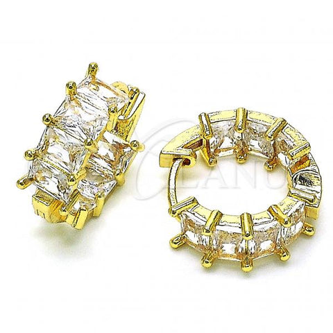 Oro Laminado Huggie Hoop, Gold Filled Style with White Cubic Zirconia, Polished, Golden Finish, 02.210.0435.20