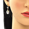 Oro Laminado Dangle Earring, Gold Filled Style Heart Design, Polished, Tricolor, 02.351.0092