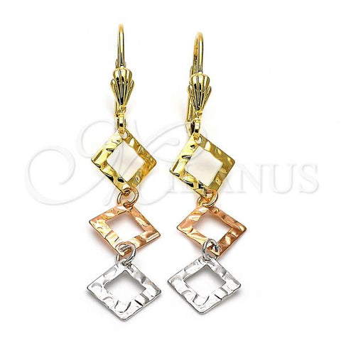 Oro Laminado Long Earring, Gold Filled Style Diamond Cutting Finish, Tricolor, 02.63.2159