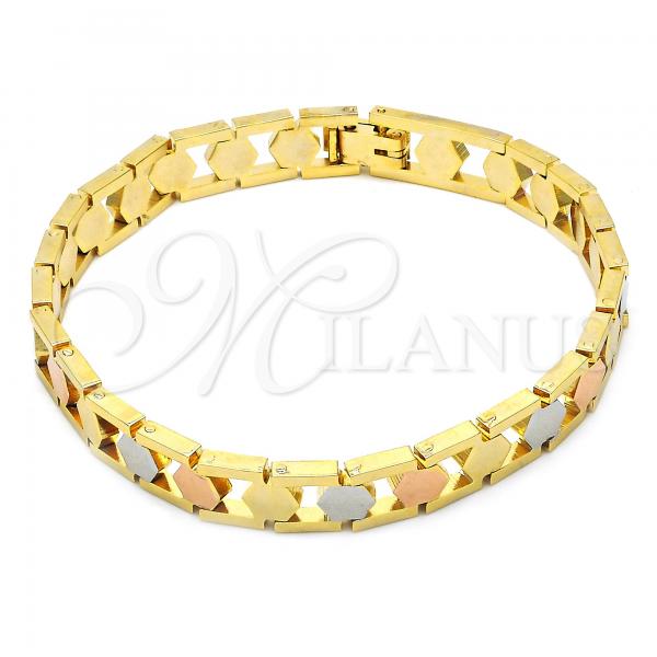 Oro Laminado Solid Bracelet, Gold Filled Style Polished, Tricolor, 03.102.0038.08