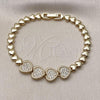 Oro Laminado Fancy Bracelet, Gold Filled Style Heart Design, with White Cubic Zirconia, Polished, Golden Finish, 03.283.0487.07