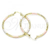 Oro Laminado Large Hoop, Gold Filled Style Diamond Cutting Finish, Tricolor, 02.213.0248.50