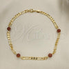 Oro Laminado Charm Anklet , Gold Filled Style Ball Design, with Brown Crystal, Polished, Golden Finish, 03.32.0603.10