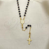 Oro Laminado Thin Rosary, Gold Filled Style Divino Niño and Crucifix Design, with Black Azavache, Polished, Golden Finish, 09.09.0002.18