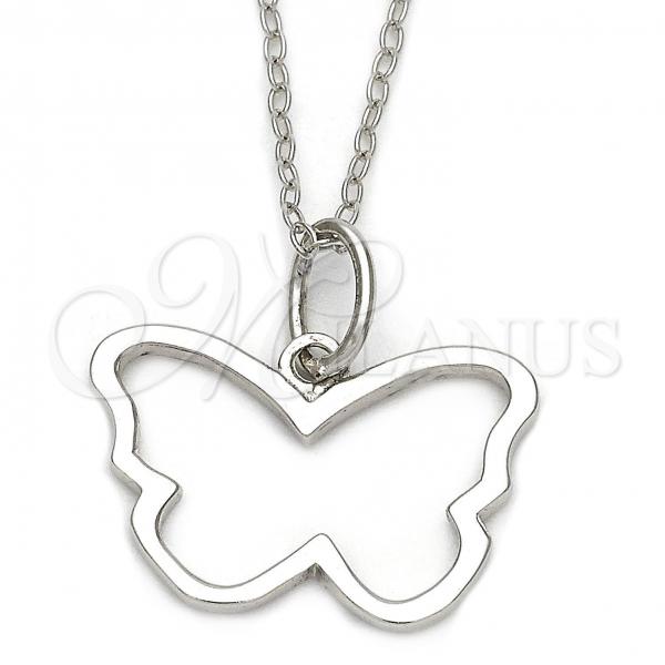 Sterling Silver Fancy Necklace, Butterfly Design, with White Cubic Zirconia, Diamond Cutting Finish, Silver Finish, 10.174.0172.18