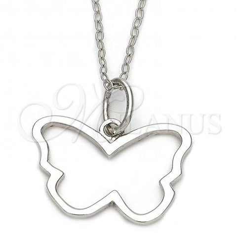 Sterling Silver Fancy Necklace, Butterfly Design, with White Cubic Zirconia, Diamond Cutting Finish, Silver Finish, 10.174.0172.18