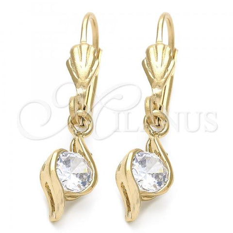 Oro Laminado Dangle Earring, Gold Filled Style with White Cubic Zirconia, Polished, Golden Finish, 5.083.012